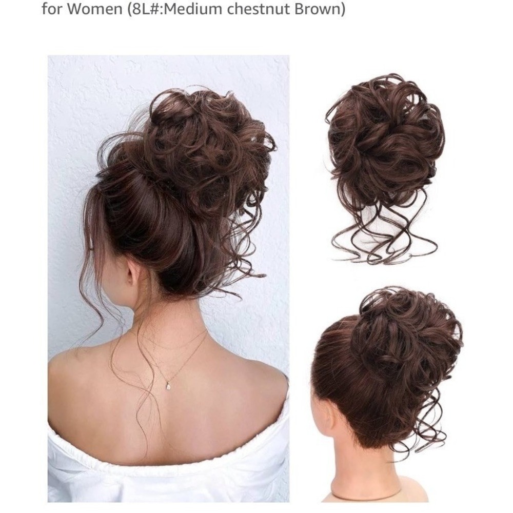 Earfodo Messy Bun Hair Piece Women OS Chestnut Brown New Synthetic Updo C485